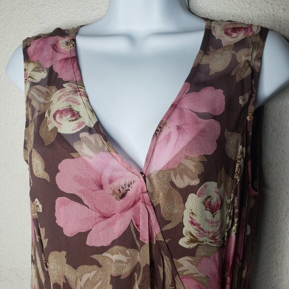 NWT Together Layered Sheer Floral Wrap Dress, Brown Sz 10 (1253) - Picture 4 of 7